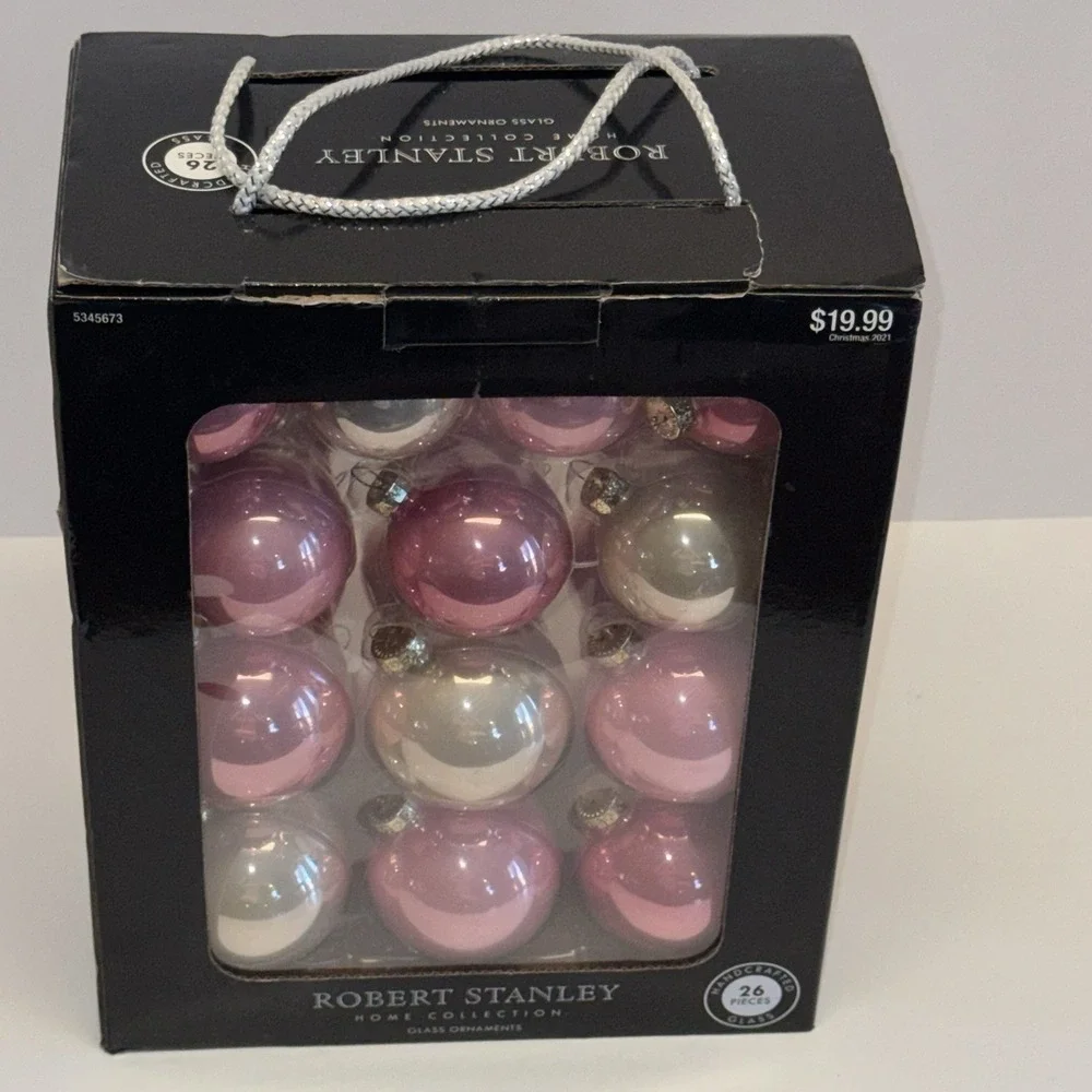 Pink Glass Christmas Ornaments By Robert‎ Stanley Home Collection 26pc NIB
